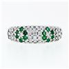 Image 4 : Fancy 18K White Gold 0.68 ctw Emerald Diamond Dome Bombe Flower Cluster Band Rin
