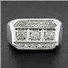 Image 8 : Men's Vintage 14K White Gold 0.70 ctw Pave Old Diamond Grooved Wide Band Ring