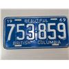 Image 1 : 1969 BRITISH COLUMBIA LICENSE PLATE