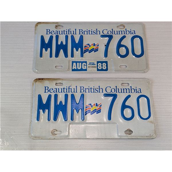1988 BRITISH COLUMBIA LICENSE PLATES