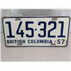 Image 1 : 1957 BRITISH COLUMBIA LICENSE PLATE
