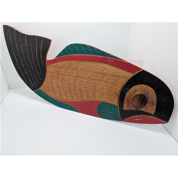 FOLK ART WOODEN BLACK-RED-GREEN FISH by Ron Smallwood