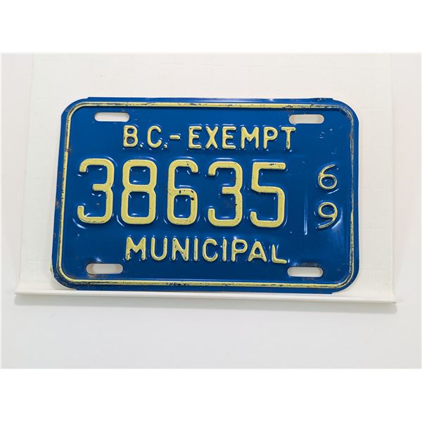 1969 BC - EXEMPT MUNICIPAL LICENSE PLATE