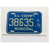 Image 1 : 1969 BC - EXEMPT MUNICIPAL LICENSE PLATE