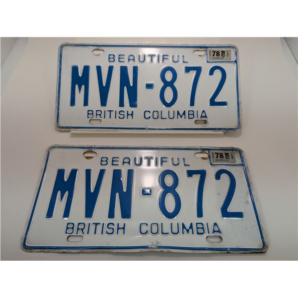 1978 BC LICENSE PLATE (Pair)