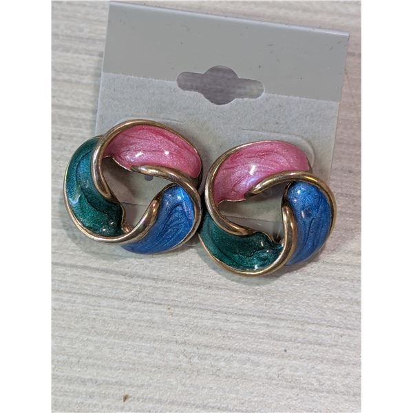 VINTAGE 50’s gold washed painted sterling flower earrings