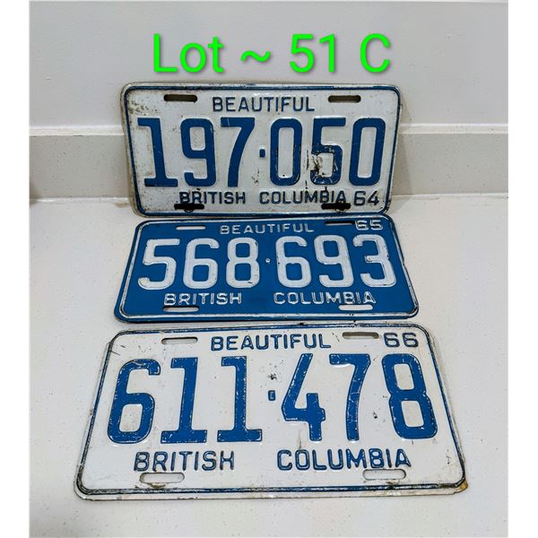 1964, 65 & 66 BC LICENSE PLATE