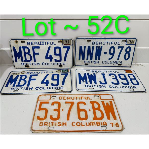 1976, 77 & 78 BC LICENSE PLATE