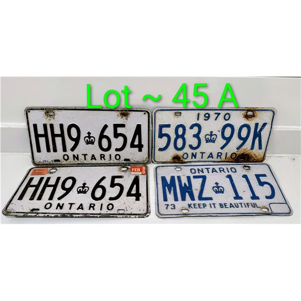 1970, 73 & 1990(Pair) ONTARIO LICENSE PLATES