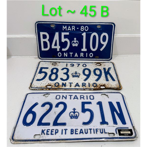 1970, 78 & 1980 ONTARIO LICENSE PLATES