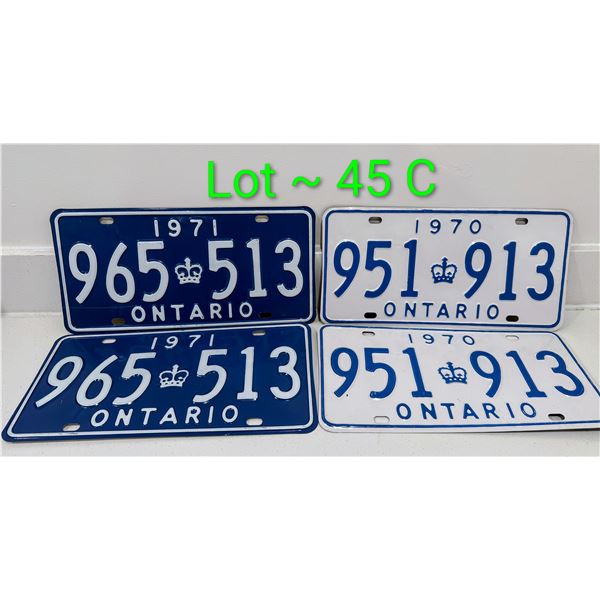 1970 & 1971 ONTARIO LICENSE PLATES