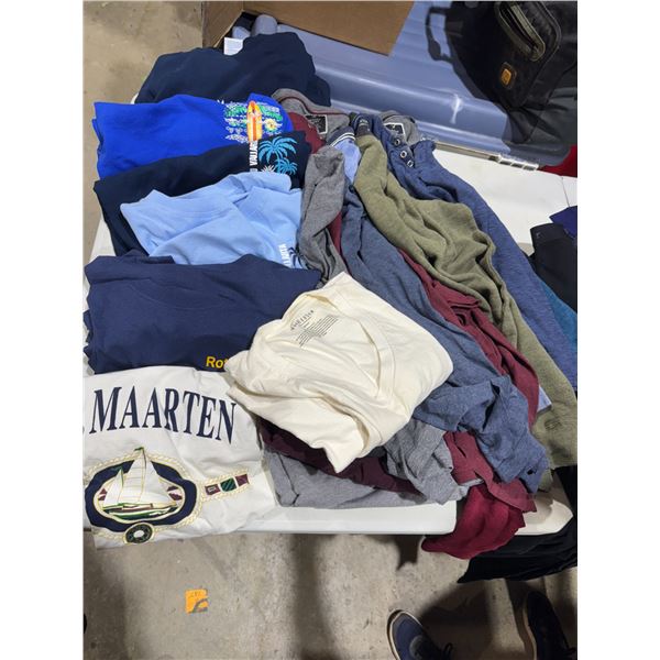 Assorted size T-shirts and Denver Hayes long sleeve size small shirts