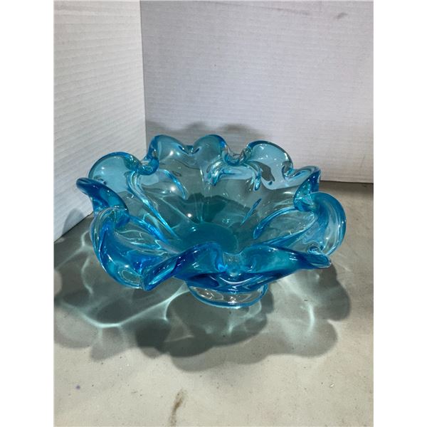 Blue art glass dish