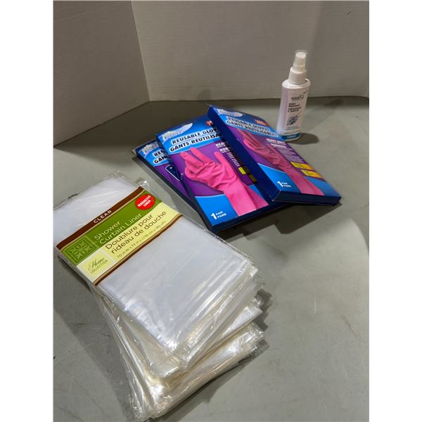Shower curtains, reusable gloves, and stain remover