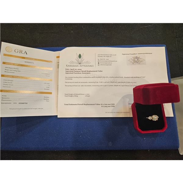 3.00ct GRA Certified moissanite heart shaped cubic zirconia ring Size 7 Retail $1,700