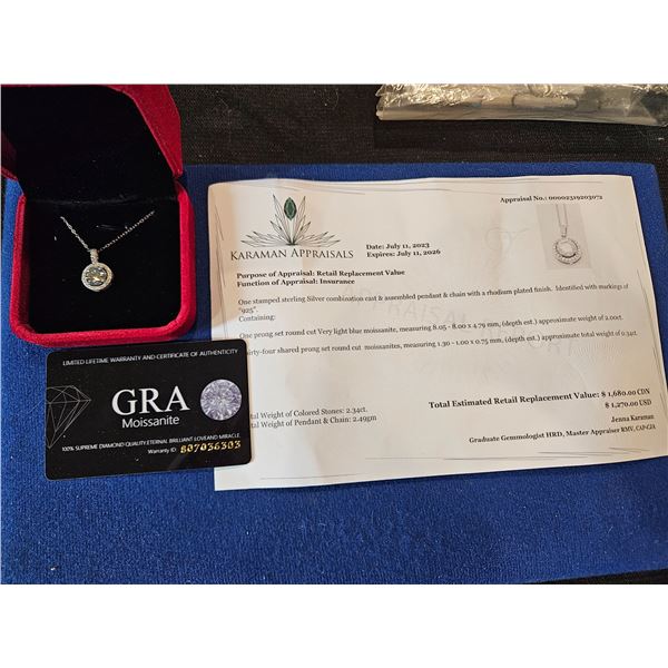 2.00ct GRA Certified moissanite cubic circonia halo necklace Retail $1,680