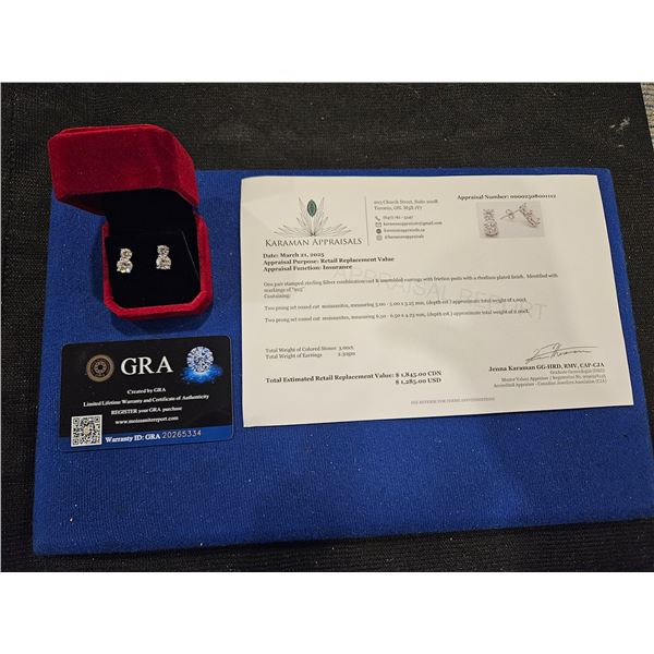 3.00ct GRA Certified moissanite Gourd shaped earring set - Retail $1,845.00