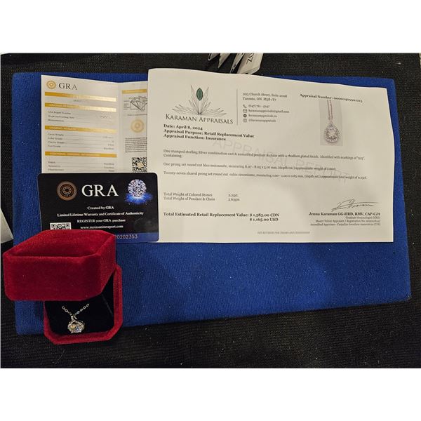 2.0ct GRA certified round cut moissanite stone tear drop necklace Retail $1,585