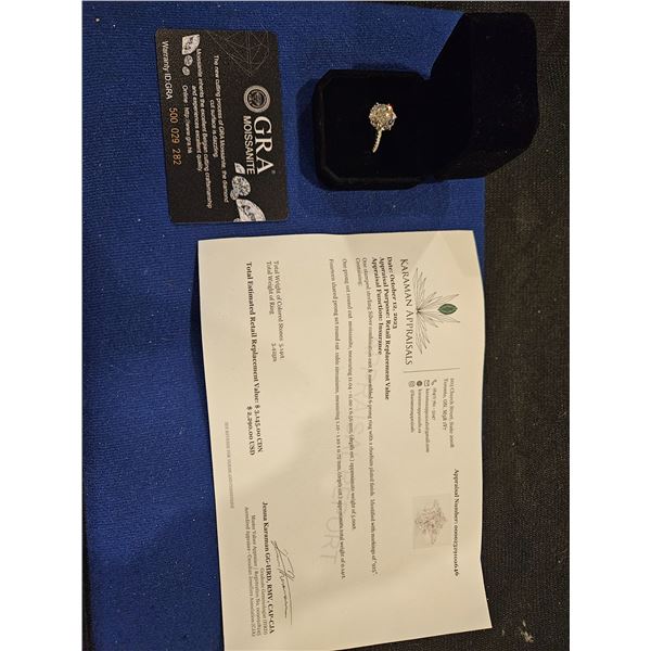 5.00ct GRA Certified  moissanite round brilliant cut ring Size 5.25 Retail $3,145.00