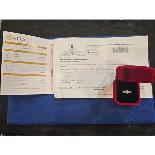 2.00ct GRA Certified moissanite blue color halo ring Size 5 Retail $1,275.00