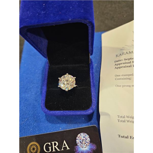10.00ct GRA Certified moissanite round brilliant cut ring- Size 7. Retail $4,800