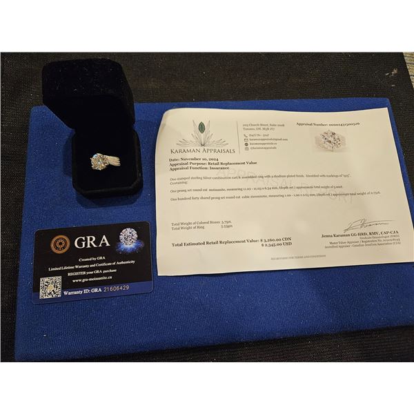 5.00ct GRA Certified  moissanitering with 130 round cut cubic zirconia- size 7 Retail $3,260