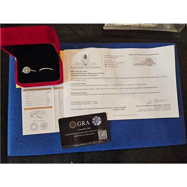 1.00ct GRA Certified moissanite round halo wedding set Size 7.25 Retail $1,300