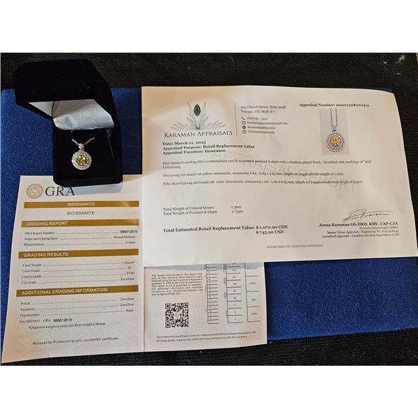 1.00ct GRA Certified  moissaniteyello halo with dual layered halos - Retail $1,070