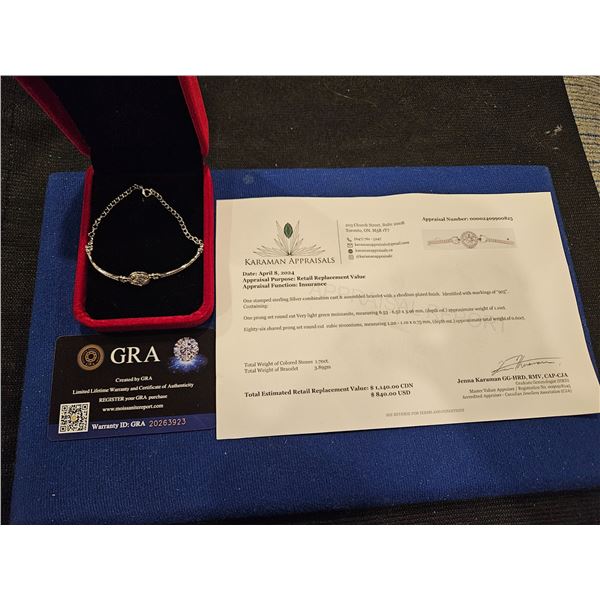 2.00ct GRA Certified  moisaanitebracelet with 86 round cut cubic zirconia - retail $1,140