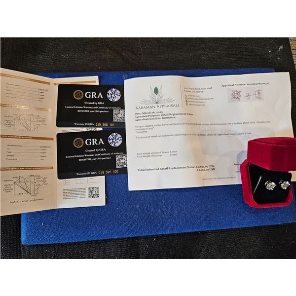 6.00ct GRA Certified moissanite stones 6 claw basket earrings - Retail $1,150