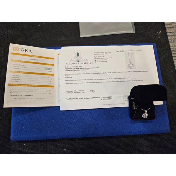 1ct GRA Certified moissanite round halo necklace Retail $1,680