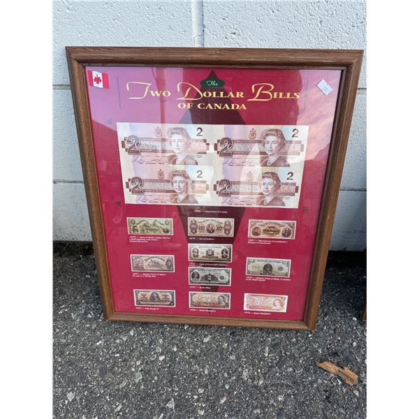 The two dollar bills of Canada framed