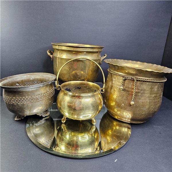 collection of brass planters bowls unpolished brass
