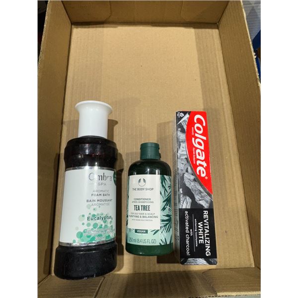 New foam bath conditioner and Colgate toothpaste