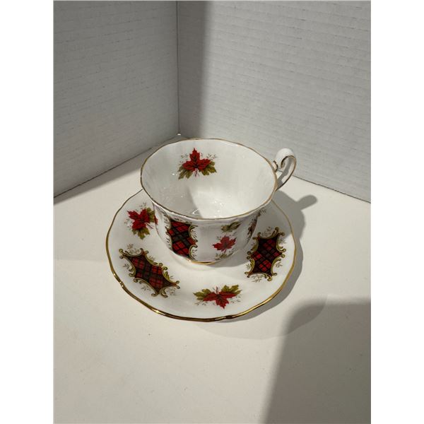 Royal Adderley Maple leaf tartan, teacup and saucers
