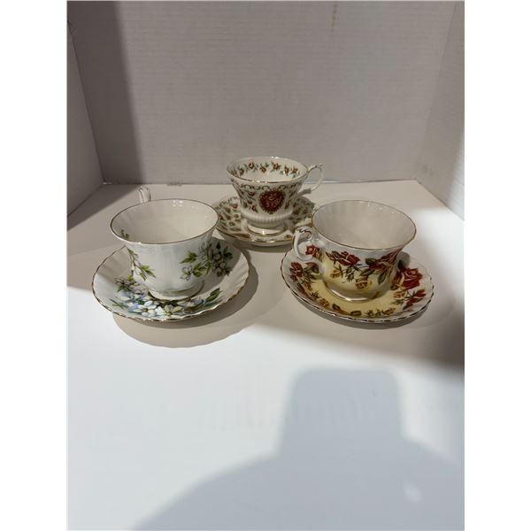 3 royal Albert tea, cups, and saucers