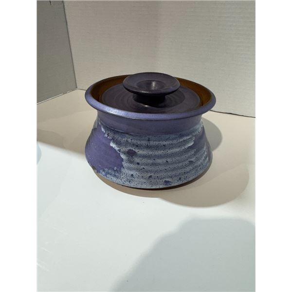 Signed, lidded pottery dish