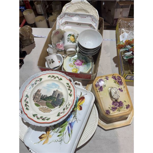 Serving platters and butter dish, etc.