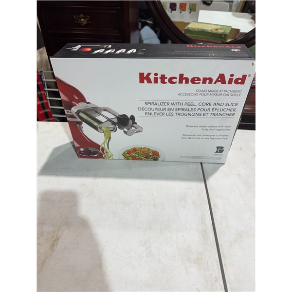 Kitchen aid stand, mixer, attachment, spiral with peel core and slice