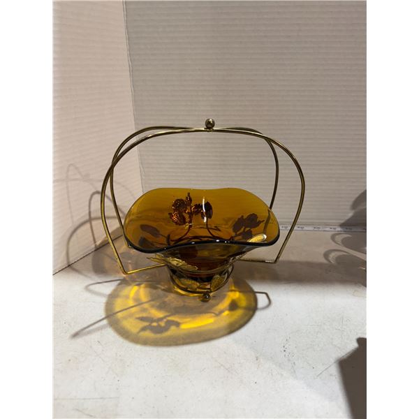 Vintage Amber glass brides basket