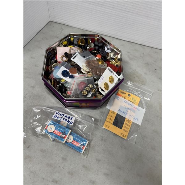 tin of Vintage buttons