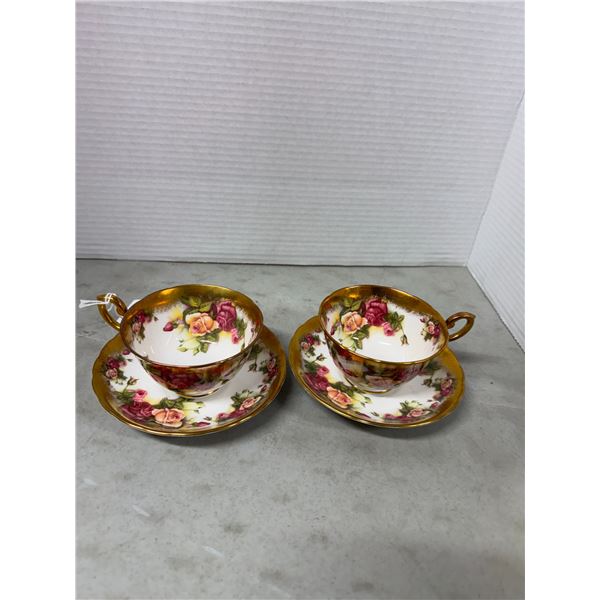 2 set Royal, Chelsea, Golden Rose, cups, and saucers, England