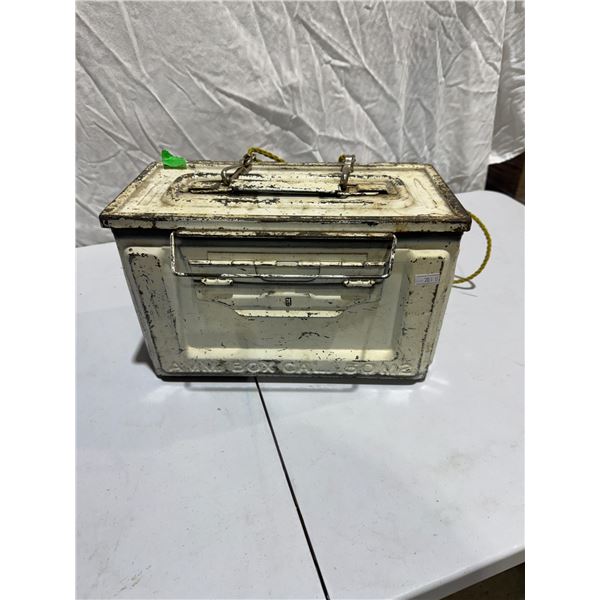 Reels fishing hooks and ammo box