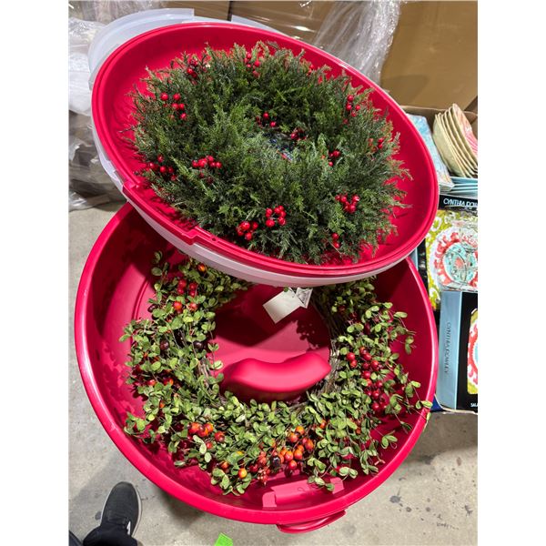 3 wreaths and wreath holders one wreath holder damaged