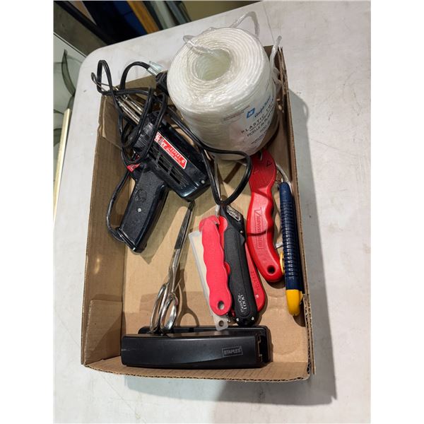 Glue gun, plastic twine, and other items
