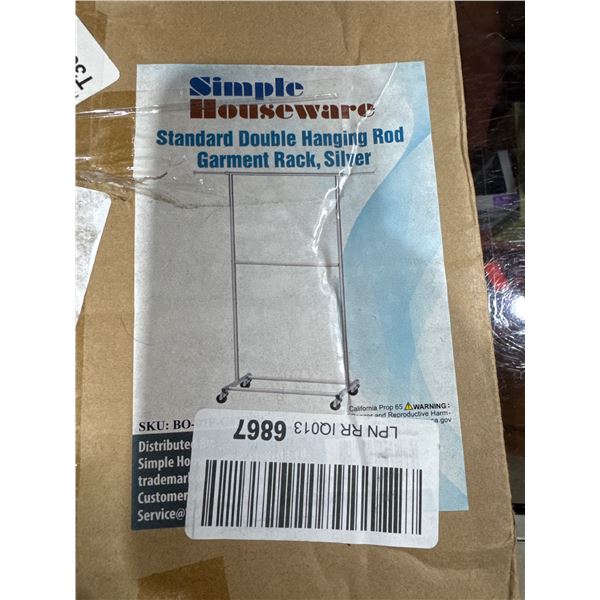 Standard double hanging rod, garment rack, silver