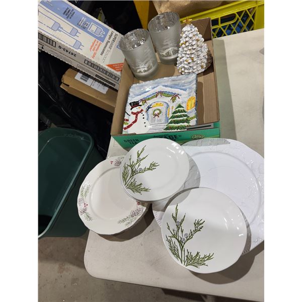 Dishware and small Christmas tree