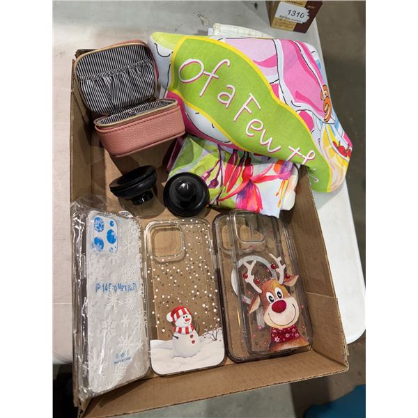 Assorted phone cases and other items