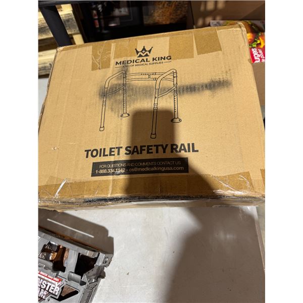 Toilet seat, safety rail