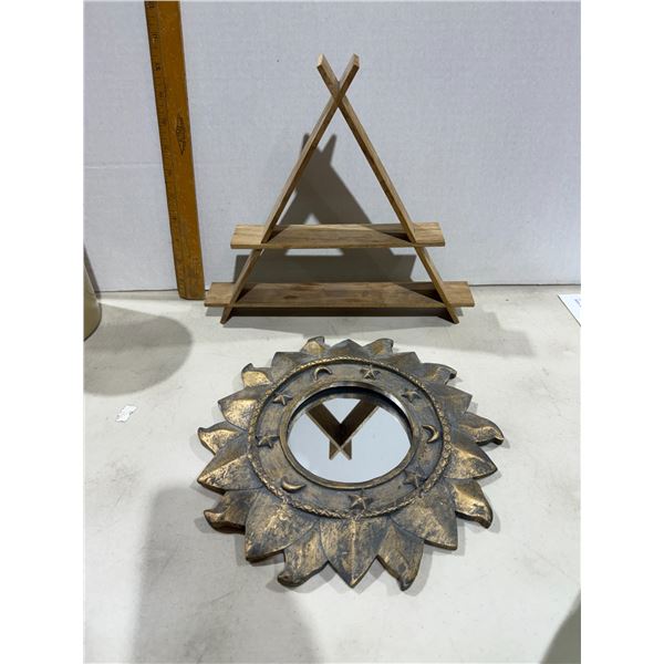 Decor, shelf, and mirror